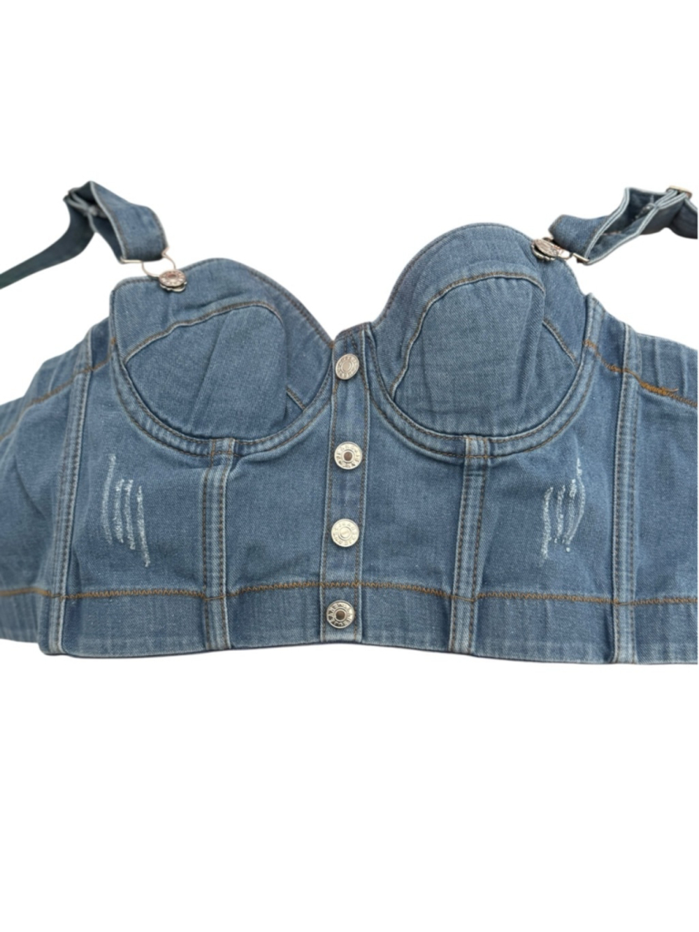 Y2K Denim Bustier Crop Top Corset Button Front Blue Jean Top L - Picture 4 of 5